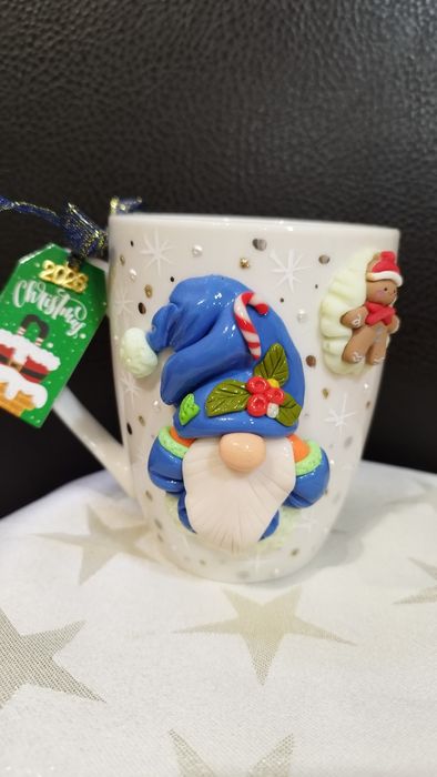 Светещи Коледни чаши с гномчета от полимерна глина