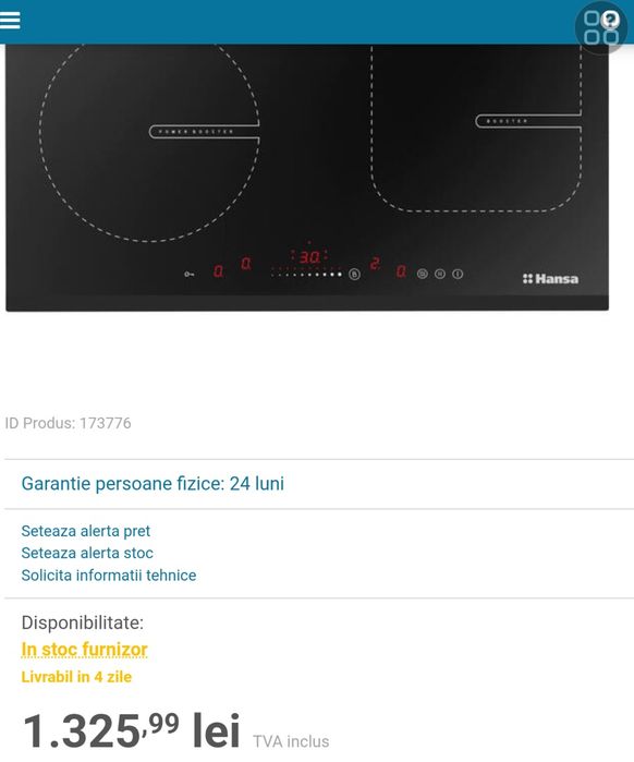 Plită electrica inducție hansa garanție