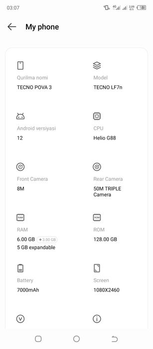Tecno Pova 3 sotiladi 7000mah