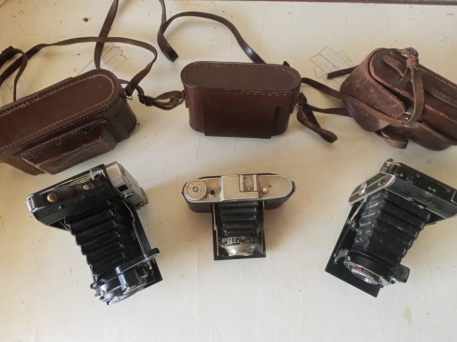 Lot aparat foto vintage cu burduf