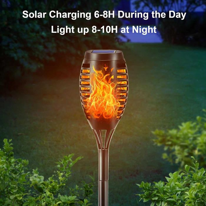 Set 4 lampi solare de gradina cu efect flacara LED tip torta 51 cm