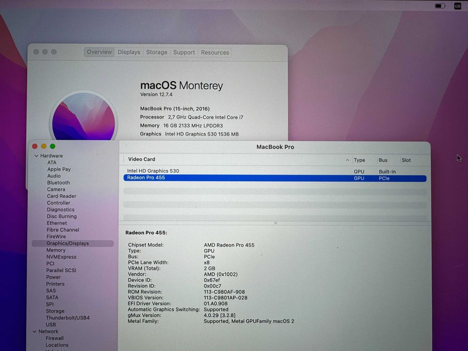 15.4 Core i7 Apple MacBook Pro 2016 TouchBar 16GB RAM/512GB SSD/Radeon