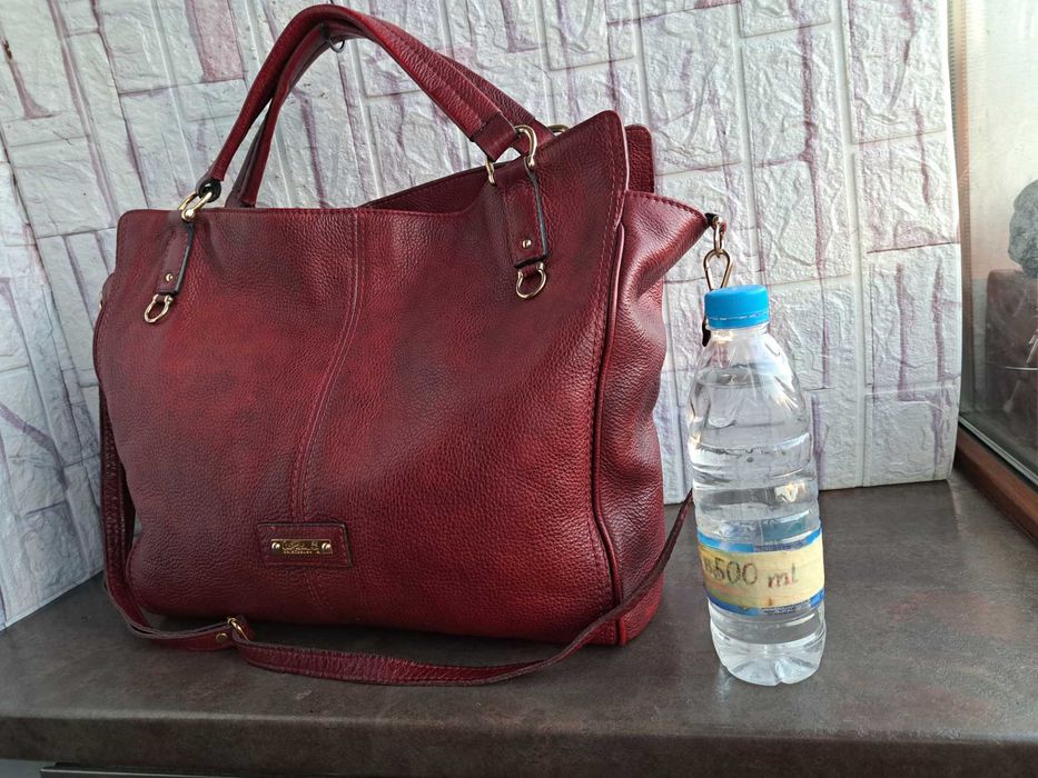 дамска чанта,голяма червена кожена торба Сhristian berg-естествена кожа