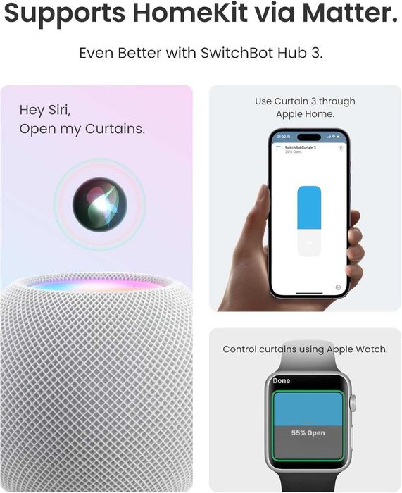 Смарт мотор за пердета SwitchBot Curtain 3 (Rod/Корниз) - 2025 Модел