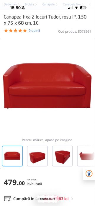 Canapea fixa 2 locuri