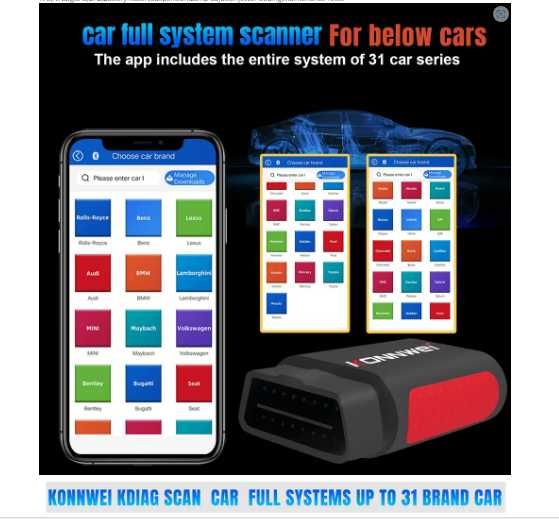 Tester AUTO 2024 Bluetooth OBD2 Scanner KONNWEI Full System OBD II