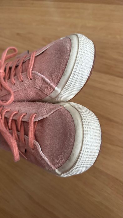 Tenisi Superga, piele intoarsa roz-corai