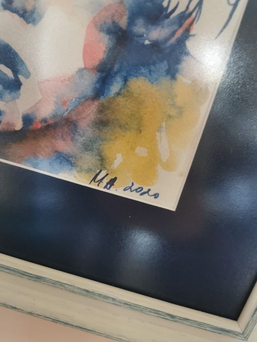 Антикварна картина акварел рамка паспарту авторска поп арт Мадона !