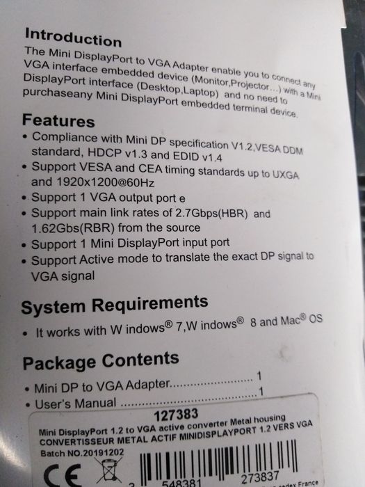 Преходник mini DP - VGA