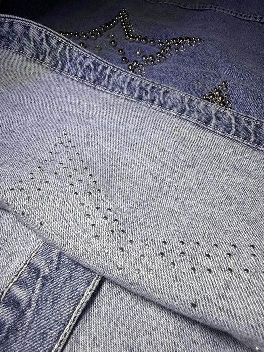 Geaca blugi denim cu pietre si perle argintii