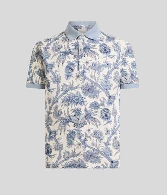 Tricou de lux 54 XXL polo ETRO Milano bumbac 100% motive Paisley alb albastru