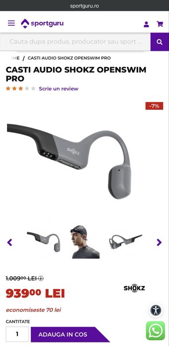 Căști Shokz OpenSwim Pro - NOI, Sigilate (Bluetooth + MP3)