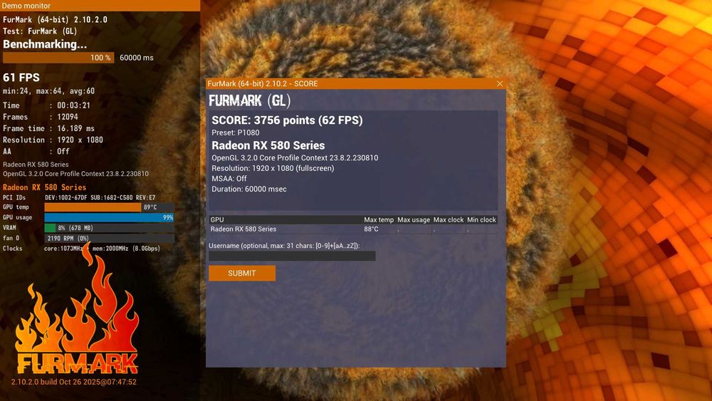 XFX Radeon RX 580 GTS XXX Edition 8GB GDDR5 – Excelenta, Test FurMark