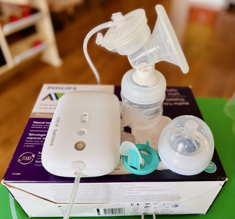 Акумулаторна помпа за кърма Avent Natural Motion Premium, хладилна чанта Avent, ръчна помпа Avent