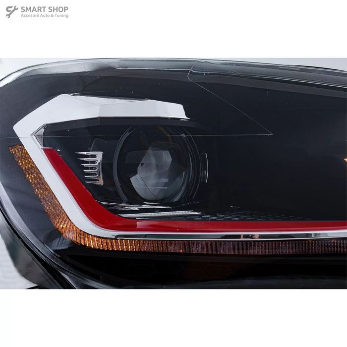 Faruri LED VW Golf 6 VI (2008-2013) Facelift G7.5 GTI Design Rosu Semn