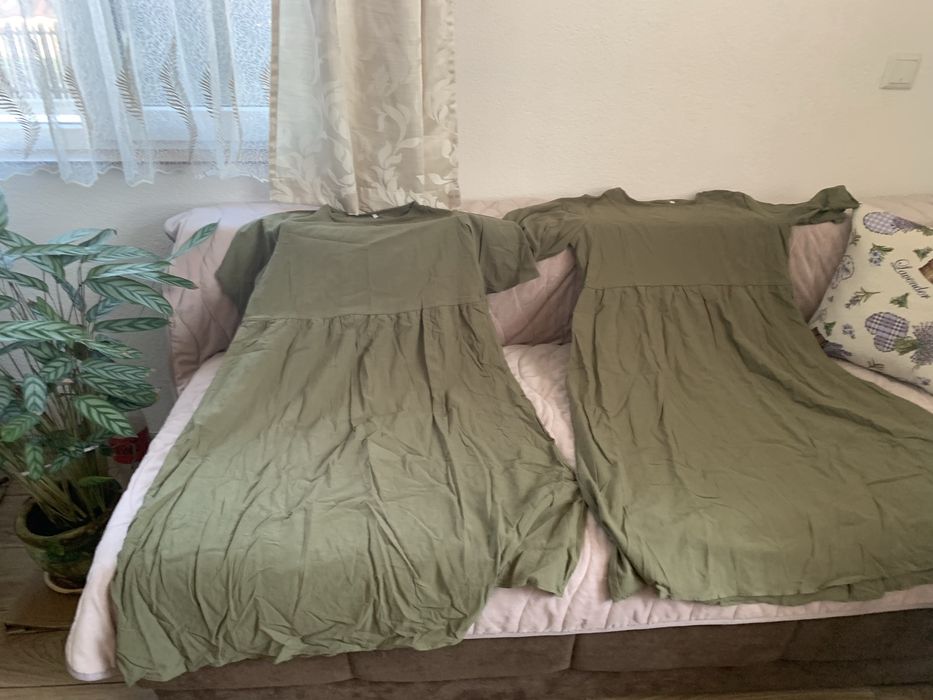 Лятна рокля в тютюнев цвят, обло деколте, повдигната талия, с дж