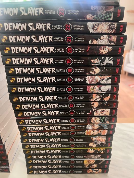 Manga books Demon Slayer, BlueLock, One Punch Man, DragonBall and Moriaty