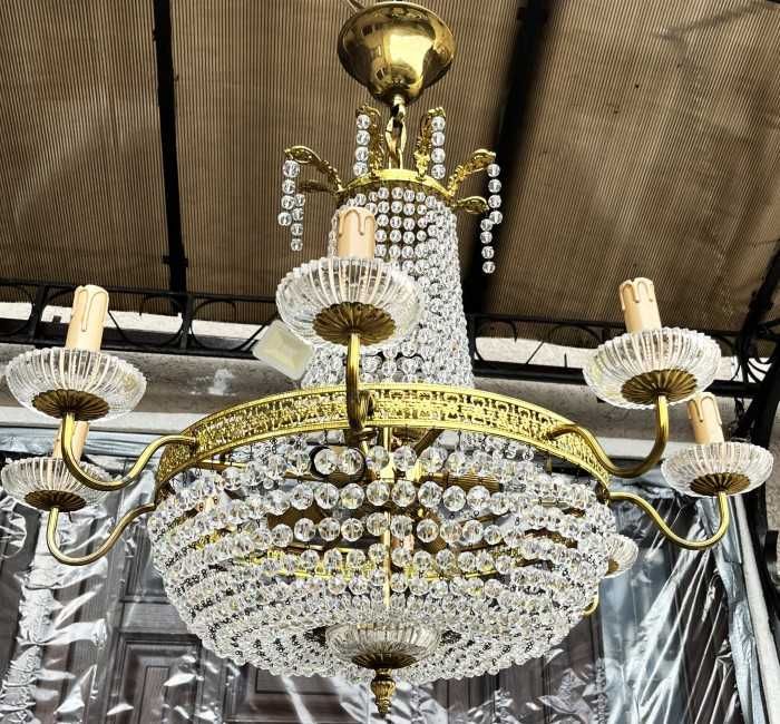 Elegant candelabru cu 8 brate-alama aurita-cristal-decor de lux-Italia