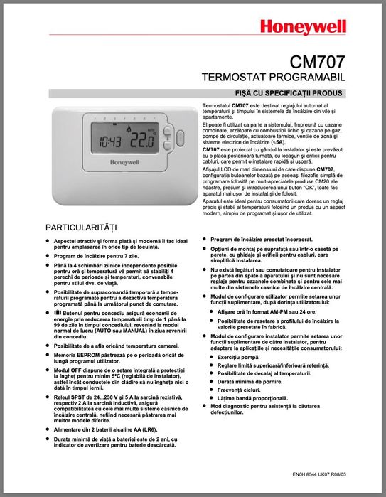 Termostat de ambient programabil HONEYWELL CM707 Cronotermostat