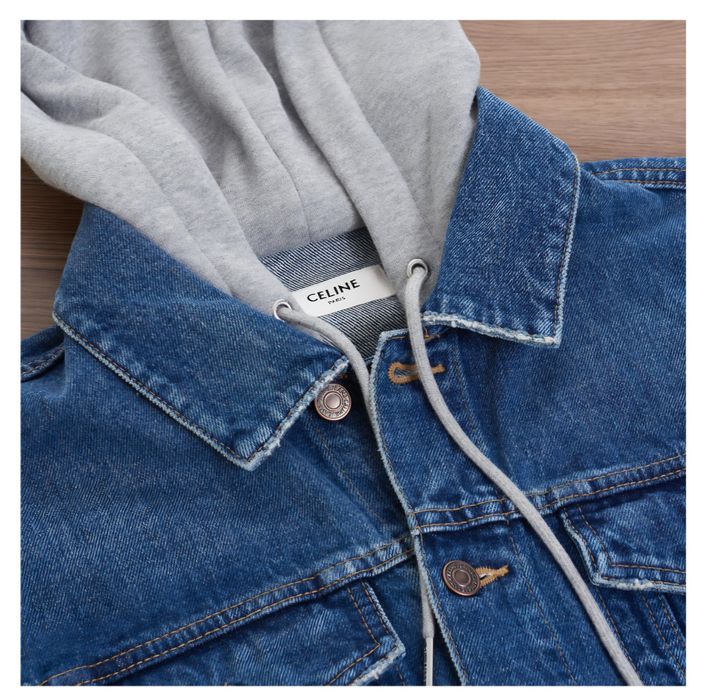 Celin€ - Свободно дънково яке с качулка и щампа