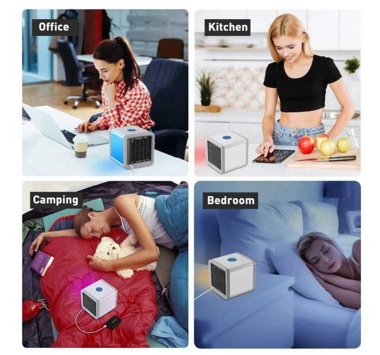 Мини преносим климатик, охлаждане на въздуха с LED светлина и USB