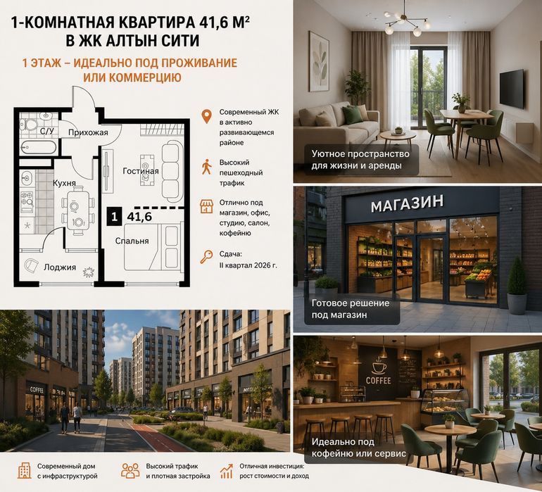 Квартира однокомнатная ЖК Altyn city