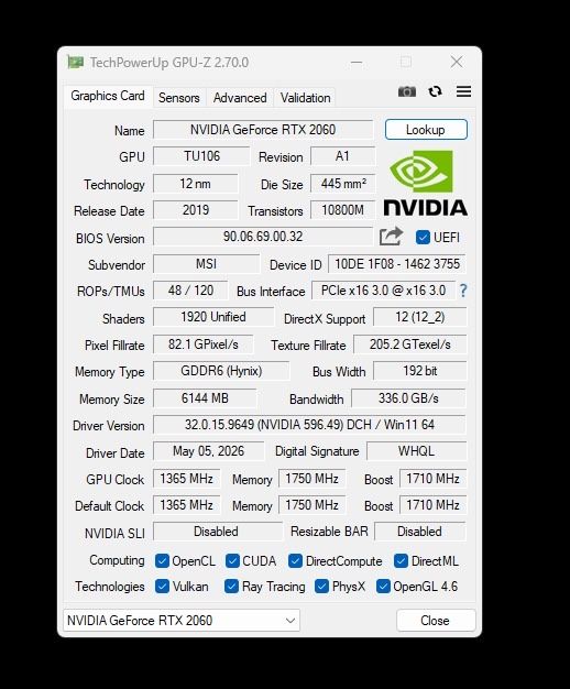 Видеокарта MSI RTX 2060