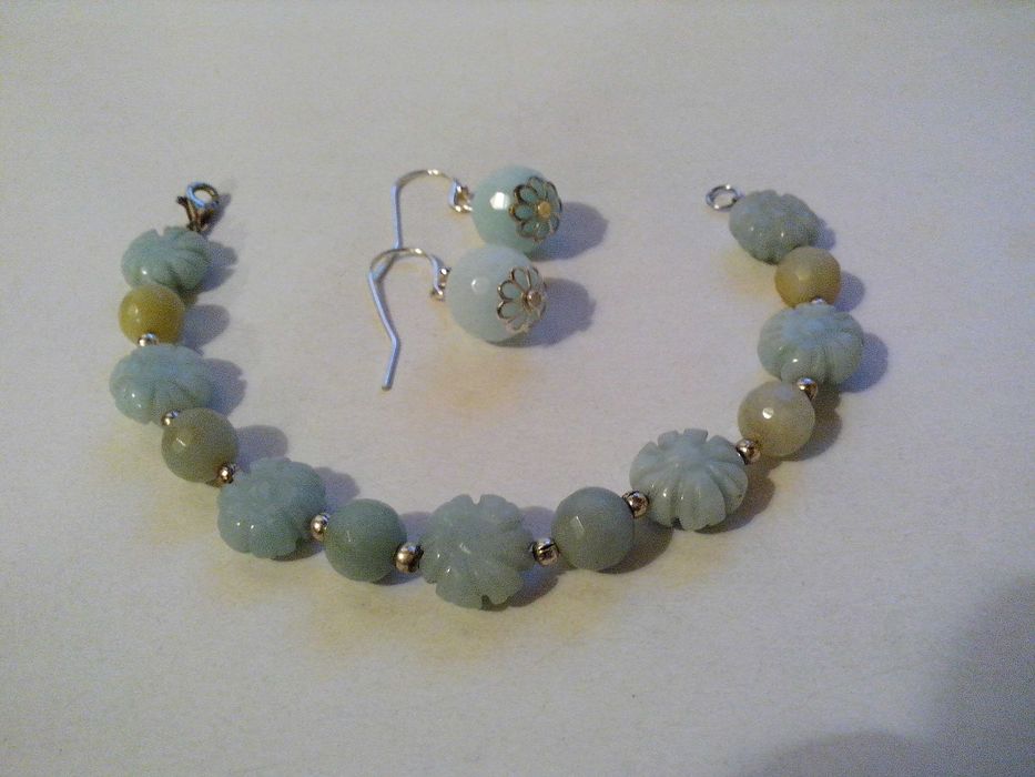 set argint si pietre naturale amazonit,cercei si bratara