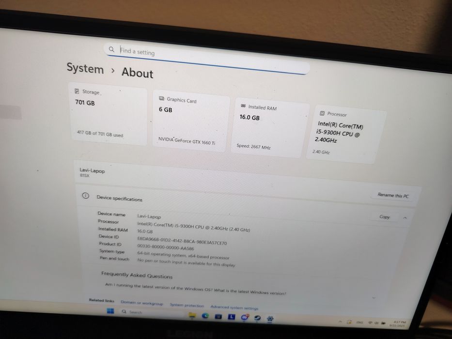 Lenovo Legion Y540 – Laptop Gaming i5-9300H, 16GB RAM, GTX 1660 Ti,