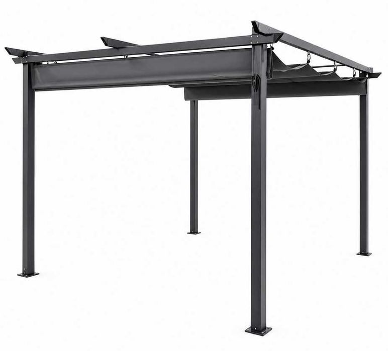 Pergolă Aluminiu cort 3×3 m cu Acoperiș Textil Retractabil, Cadru Metalic Vopsit în Câmp Electrostatic Model YS-1007-E