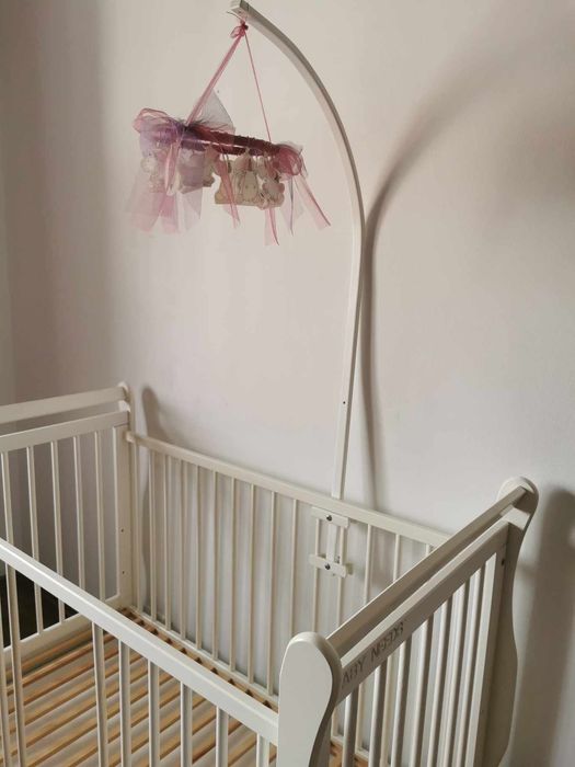 Pat bebe BabyNeeds Jas, din lemn, suport pentru baldachin