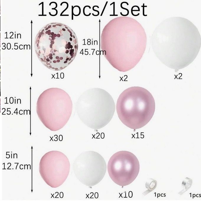 Set 132 baloane roz si albe pentru arcada sau ghirlanda diverse petreceri