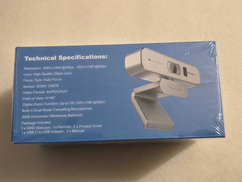 Webcam 2K QHD NexiGo N940P-Silver, AutoFocus, Microfon, Telecomandă