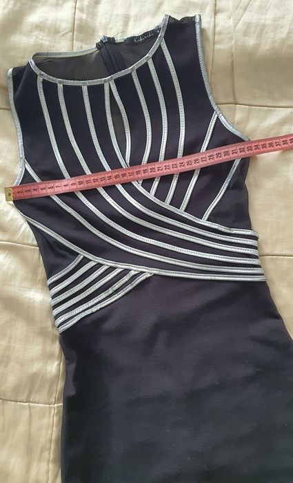 Kikiriki XS/S rochie bodycon neagră cu inserții argintii mini, club party ocazii