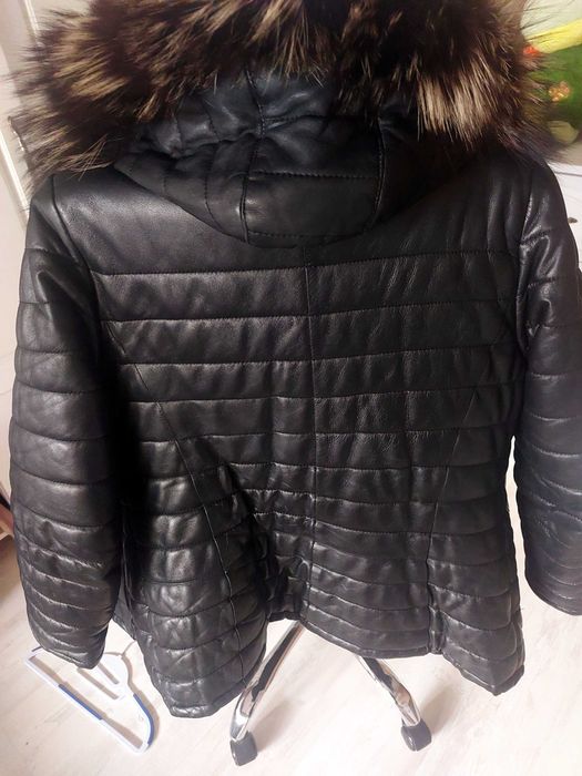 Яке от естествена кожа, черно, ватирано