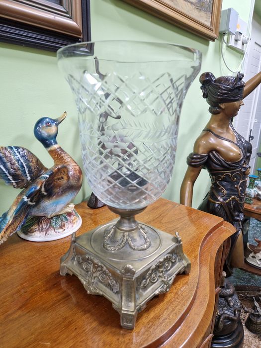 Уникална голяма кристална купа ваза свещник