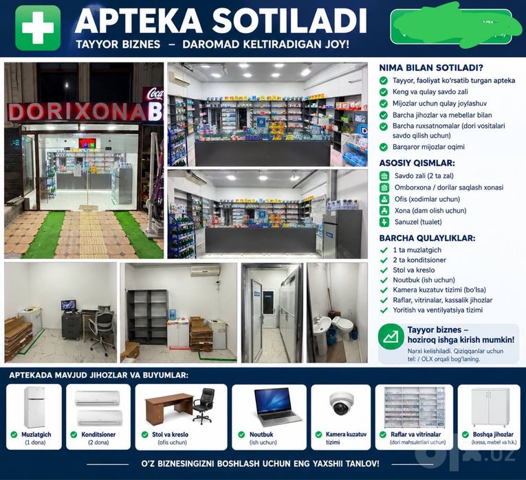 Dorixona arenda  sotiladi srochnaga !