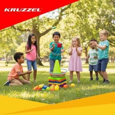Игра Kruzzel 3в1 "Хвърляне към цел", интерактивна, топки, рингове, конуси