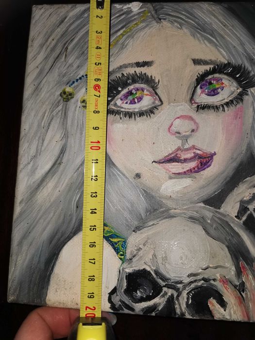 Tablou original ulei pe pânză, față și cranii, gothica