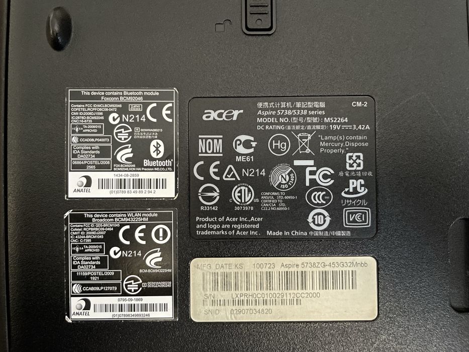 Vand laptop Acer Aspire 5738 ZG