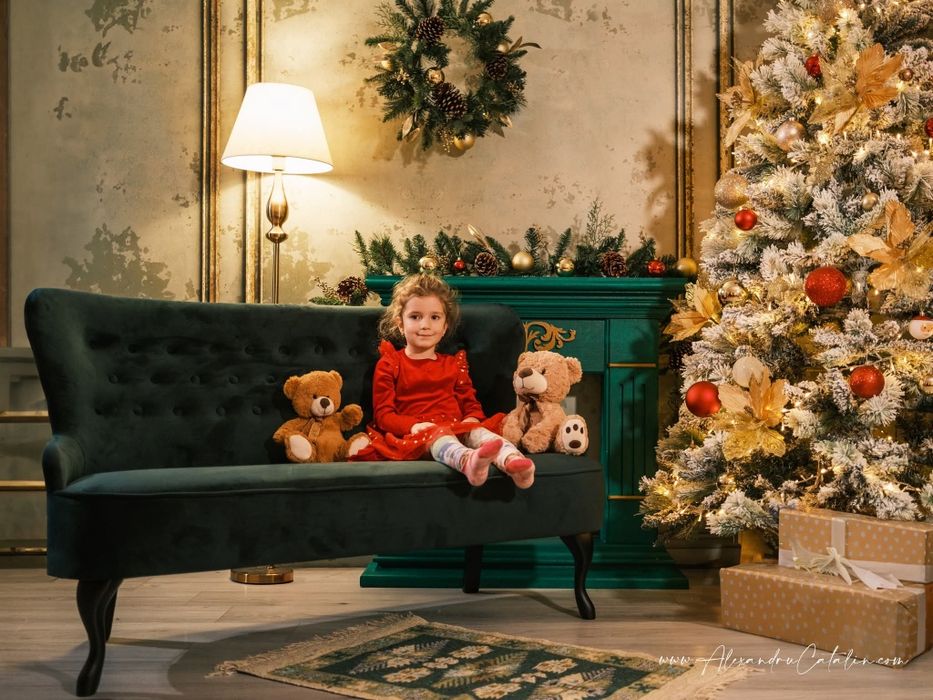 Vând canapea si taburet decor Crăciun verde