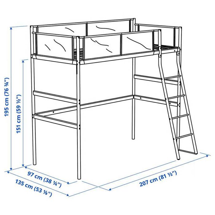 Pat supraetajat copii IKEA VITVAL 90x200 cm + saltea ÅFJÄLL