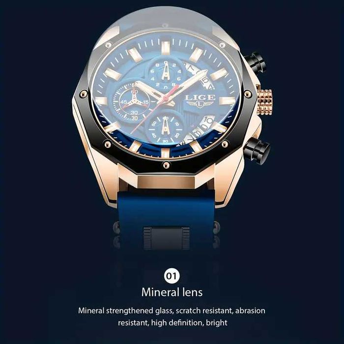 Новые часы на силиконовом ремешке - LIGE - ОРИГИНАЛ -ГАРАНТИЯ-ДОСТАВКА