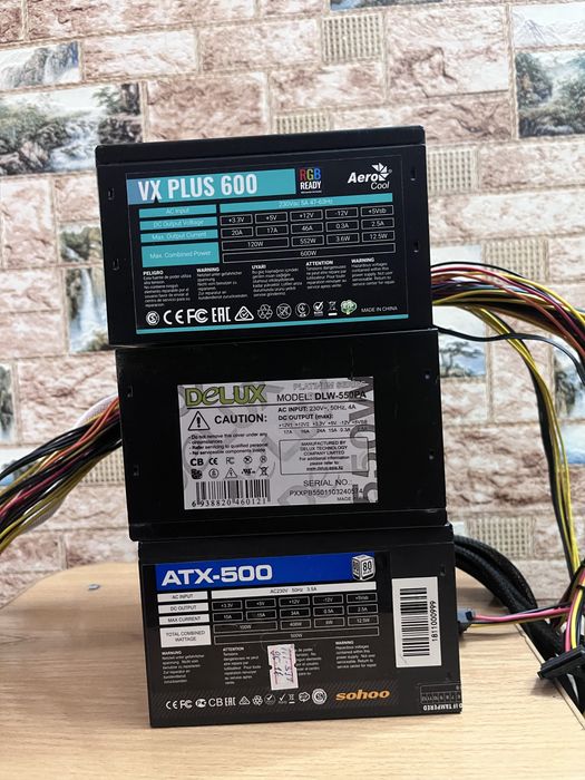 Блоки питания для ПК 600W / 500W / 550W (AeroCool, Sohooo, Delux)
