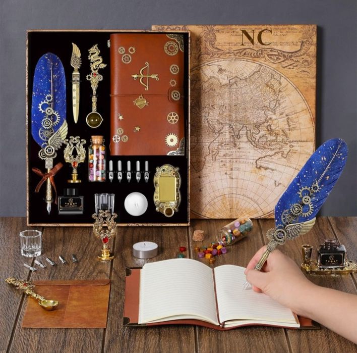 Набор для каллиграфии: перо из натурального пера, чернила, блокнот, 5