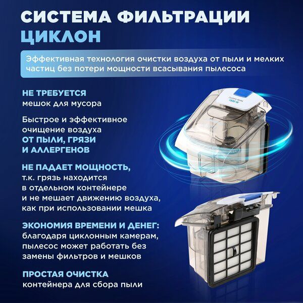 Пылесос для дома с контейнером для сбора пыли без мешка напольный NORM