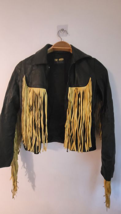 Jachetă din piele naturală cu franjuri galbene – Too Much