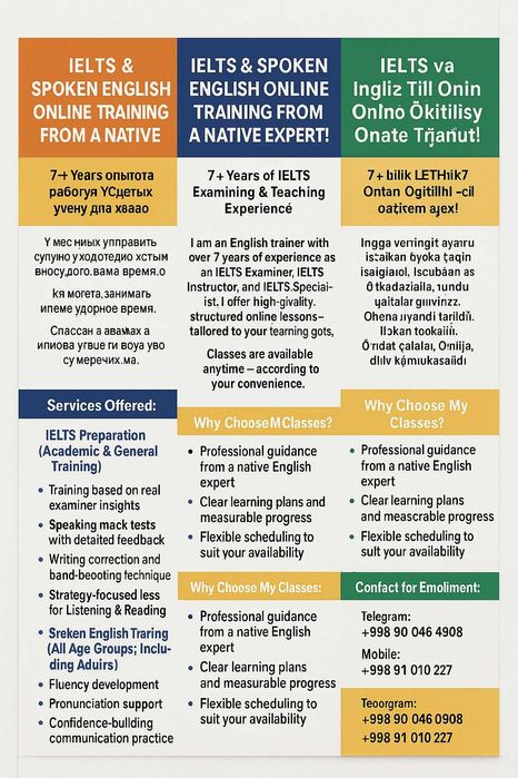 IELTS & Spoken English Training from a Native Expert.