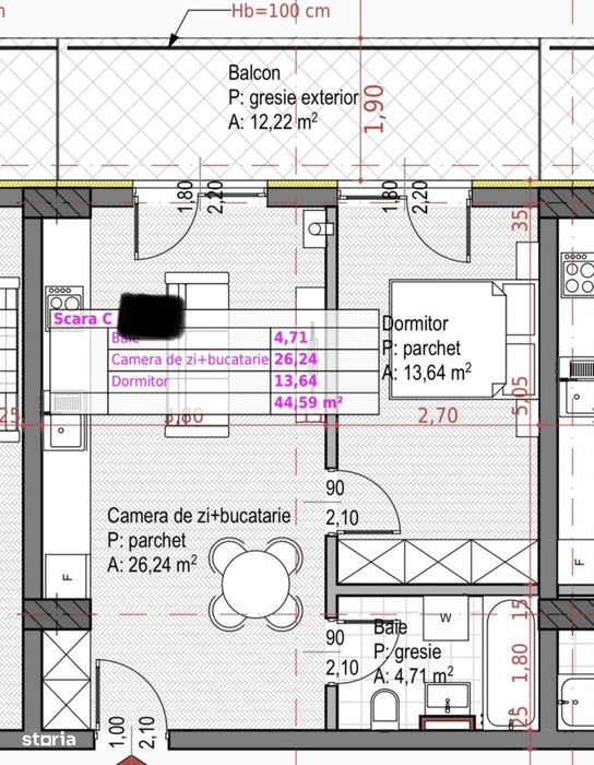 Apartament cu 2 camere 44,59mp, zona Iulius Mall
