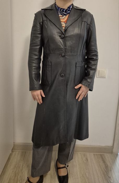 Palton de piele naturala bleumarin